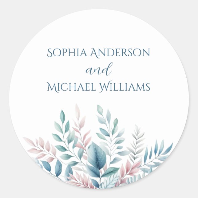 Adesivo Redondo Vinhetas De Casamento Botânico Pastel- Vedantes De (Frente)