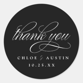 Adesivo Redondo Vinhetas de Casamento Branco Negro para Caligrafia