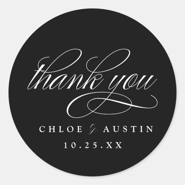 Adesivo Redondo Vinhetas de Casamento Branco Negro para Caligrafia (Frente)