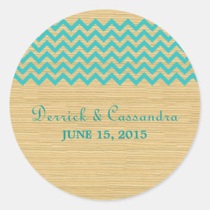 Adesivo Redondo Vinhetas de Casamento Chevron Rustic Teal