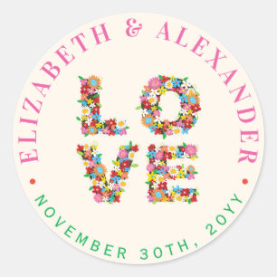 Adesivo Redondo Vinhetas de Casamento Chic do Jardim das Flores do
