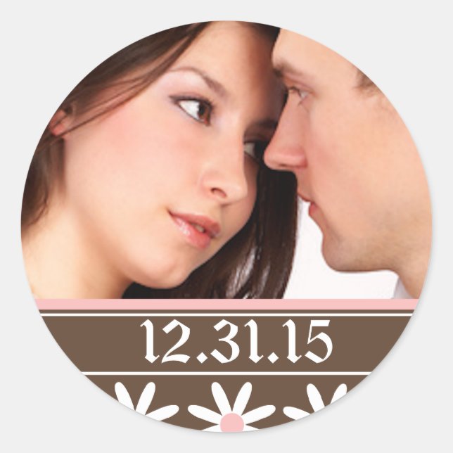 Adesivo Redondo Vinhetas de Casamento com a sua fotografia (Frente)