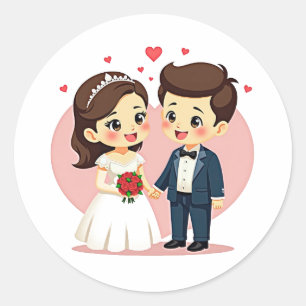 Adesivo Redondo Vinhetas de Casamento de Casais Adoráveis