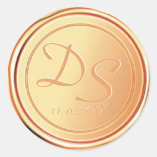 Adesivo Redondo Vinhetas de Casamento de Cascas de Cera Dourada Mo