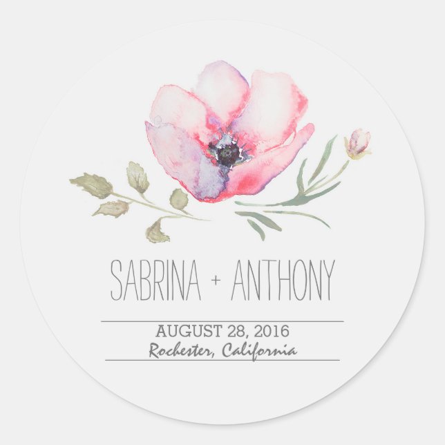 Adesivo Redondo vinhetas de casamento de cor aquosa floral (Frente)