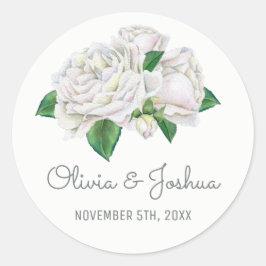 Adesivo Redondo Vinhetas de Casamento de Cor de Água de Rosas Bran