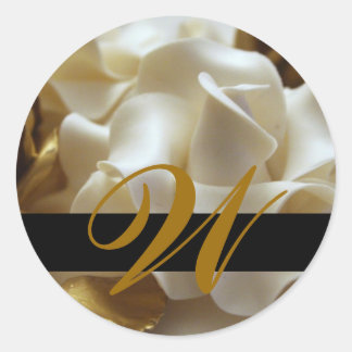 Adesivo Redondo Vinhetas de Casamento de Creme Rosa Monograma Dour