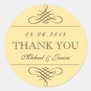 Adesivo Redondo Vinhetas de Casamento de Enroladores Marrons Amare