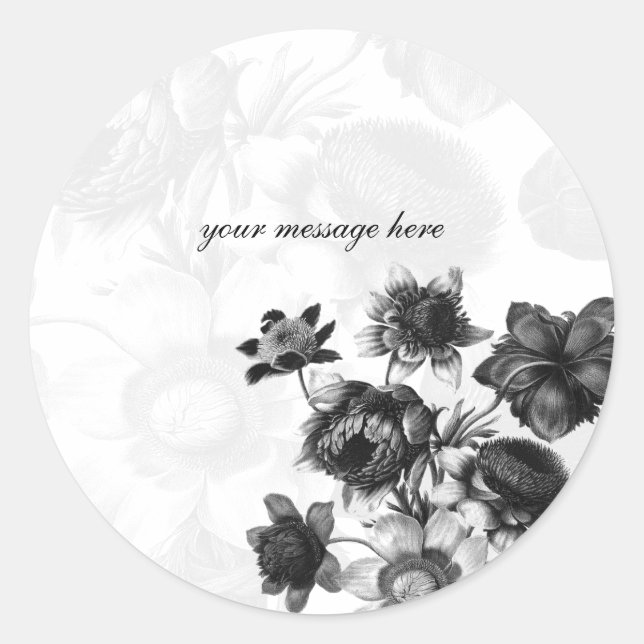 Adesivo Redondo Vinhetas De Casamento De Flores Elegantes (Frente)