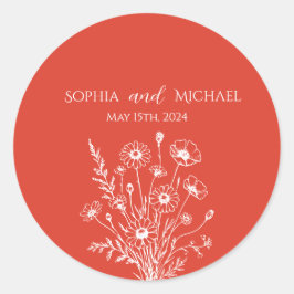 Adesivo Redondo Vinhetas de Casamento de Flores Selvagens