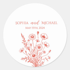 Adesivo Redondo Vinhetas de Casamento de Flores Selvagens