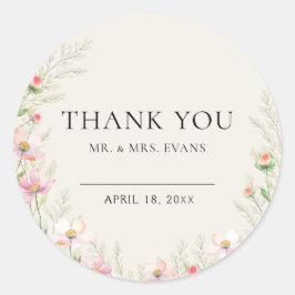 Adesivo Redondo Vinhetas de Casamento de Flores Selvagens