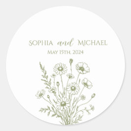 Adesivo Redondo Vinhetas de Casamento de Flores Selvagens