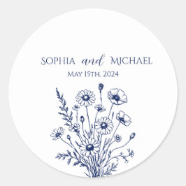 Adesivo Redondo Vinhetas de Casamento de Flores Selvagens