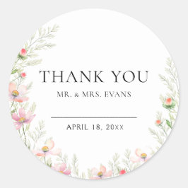 Adesivo Redondo Vinhetas de Casamento de Flores Selvagens
