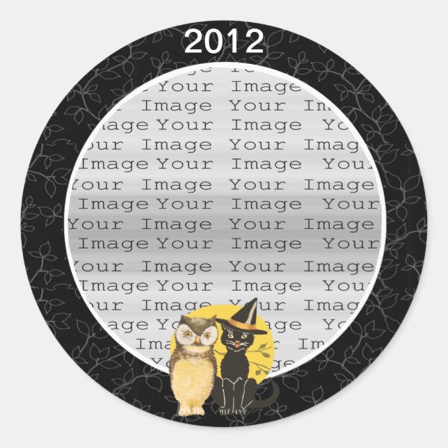 Adesivo Redondo Vinhetas de Casamento de Halloween de Cat & Owl (Frente)