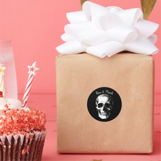 Adesivo Redondo Vinhetas de Casamento de Halloween Gothic (Festa)