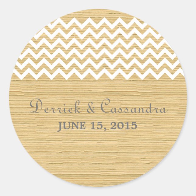Adesivo Redondo Vinhetas De Casamento De Ivory Rustic Chevron (Frente)