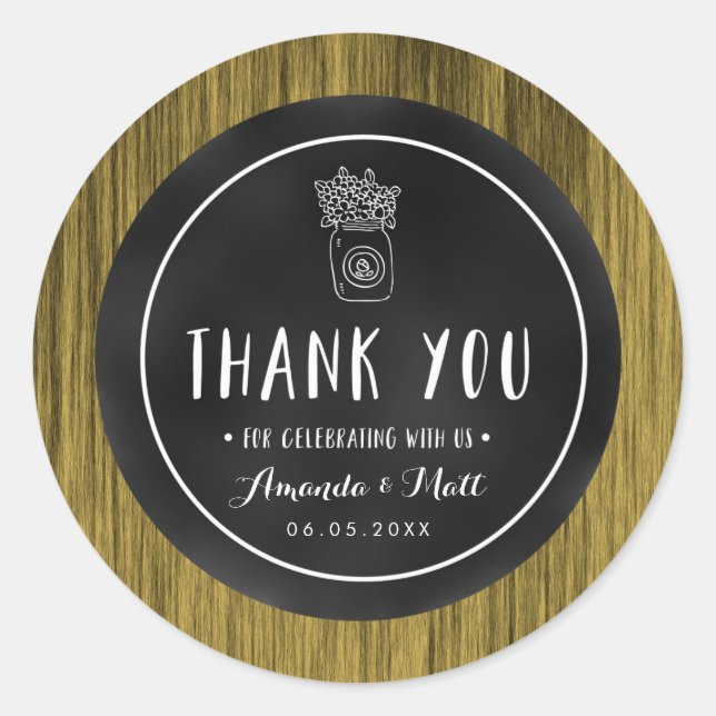 Adesivo Redondo Vinhetas de Casamento de Mason Jar Russo Personali (Frente)