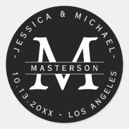 Adesivo Redondo Vinhetas de Casamento de Monograma Clássico Negro