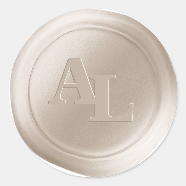 Adesivo Redondo Vinhetas de Casamento de Monograma com cera de beg (Frente)