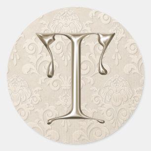 Adesivo Redondo Vinhetas de Casamento de Monograma de Prata - letr