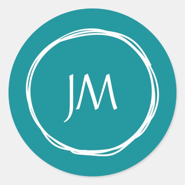 Adesivo Redondo Vinhetas de Casamento de Monograma de Teal (Frente)