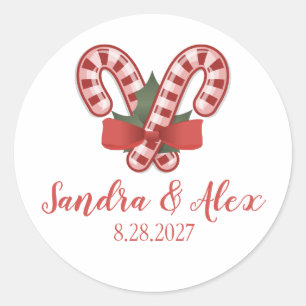 Adesivo Redondo Vinhetas de Casamento de Natal Personalizadas Cand