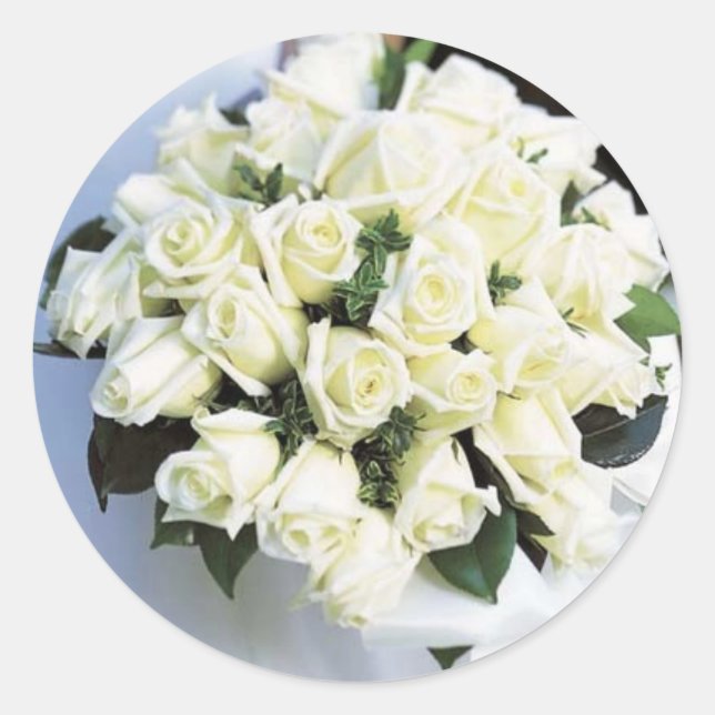 Adesivo Redondo Vinhetas De Casamento De Rosa Branca (Frente)