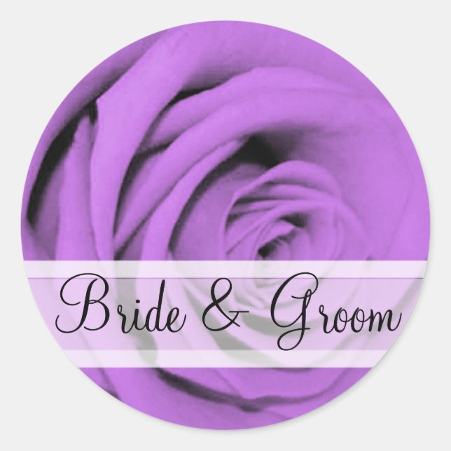Adesivo Redondo Vinhetas de Casamento de Rosa Roxo Elegante (Frente)