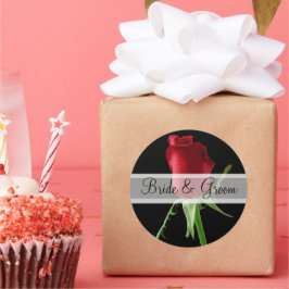 Adesivo Redondo Vinhetas de Casamento de Rosa vermelha Elegante