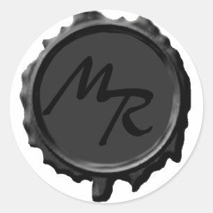 Adesivo Redondo Vinhetas de Casamento de Selo do Monograma Preto