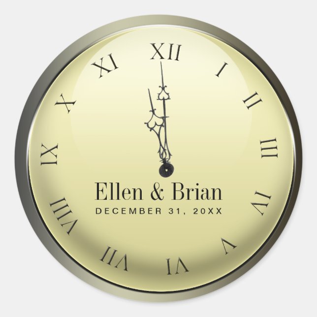 Adesivo Redondo Vinhetas de Casamento de Véspera de Ano Novo (Frente)