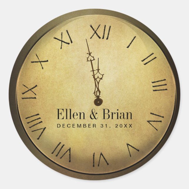 Adesivo Redondo Vinhetas de Casamento de Véspera de Ano Novo (Frente)