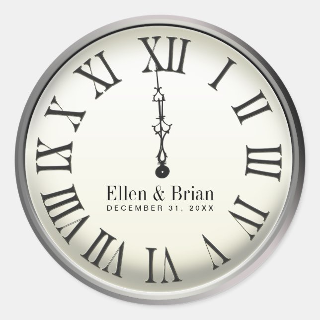 Adesivo Redondo Vinhetas de Casamento de Véspera de Ano Novo (Frente)