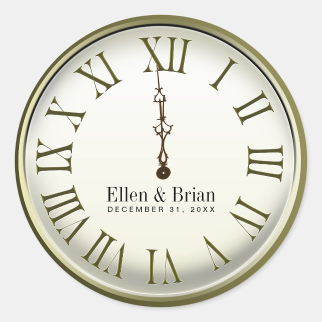 Adesivo Redondo Vinhetas de Casamento de Véspera de Ano Novo (Frente)