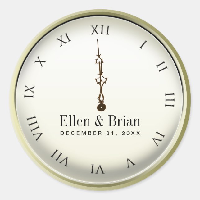 Adesivo Redondo Vinhetas de Casamento de Véspera de Ano Novo (Frente)