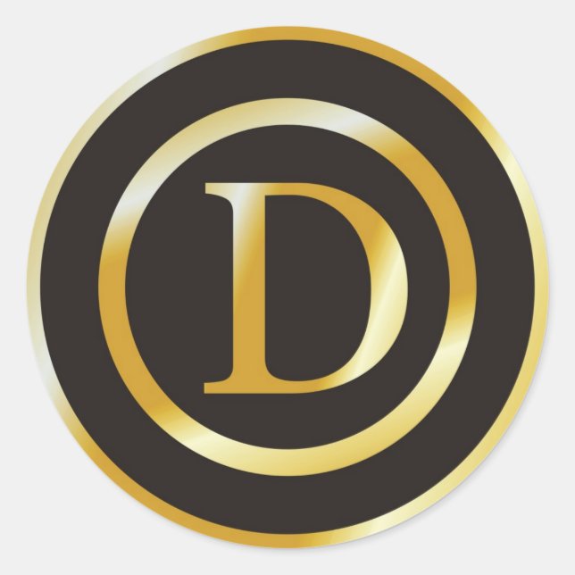 Adesivo Redondo Vinhetas de Casamento do Monograma Dourado D Inici (Frente)
