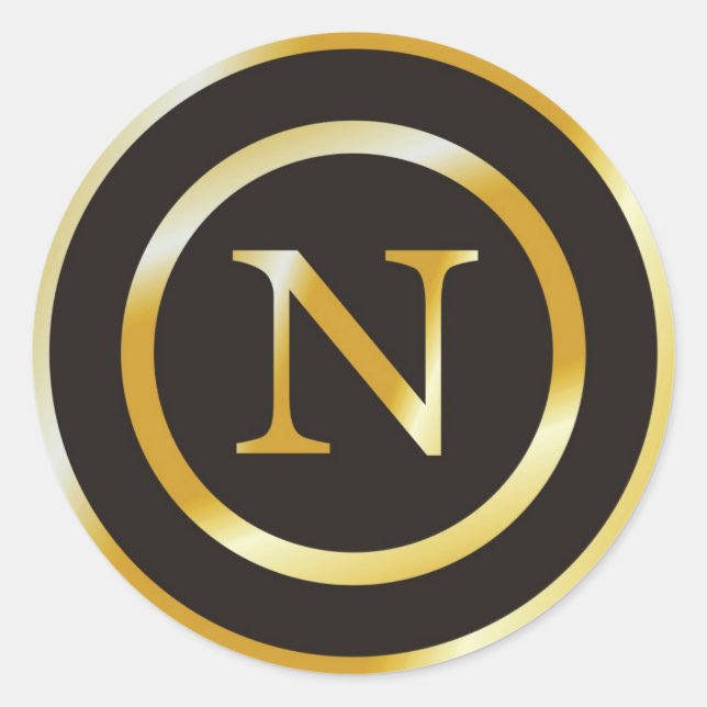 Adesivo Redondo Vinhetas de Casamento do Monograma Dourado inicial (Frente)