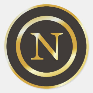 Adesivo Redondo Vinhetas de Casamento do Monograma Dourado inicial