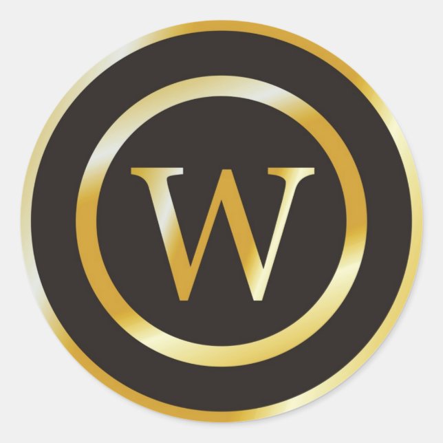 Adesivo Redondo Vinhetas de Casamento do Monograma Dourado W Inici (Frente)