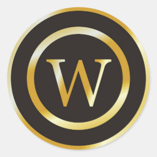 Adesivo Redondo Vinhetas de Casamento do Monograma Dourado W Inici