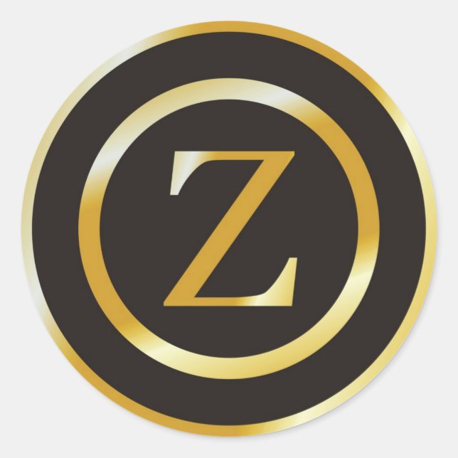 Adesivo Redondo Vinhetas de Casamento do Monograma Dourado Z Inici (Frente)