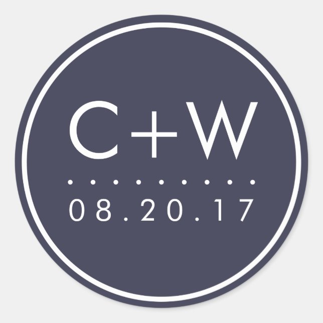 Adesivo Redondo Vinhetas de Casamento do Monograma Moderno | Azul- (Frente)