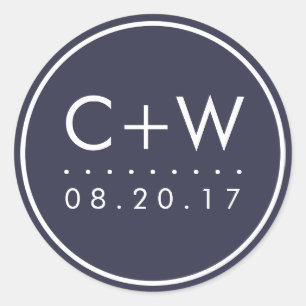 Adesivo Redondo Vinhetas de Casamento do Monograma Moderno   Azul-