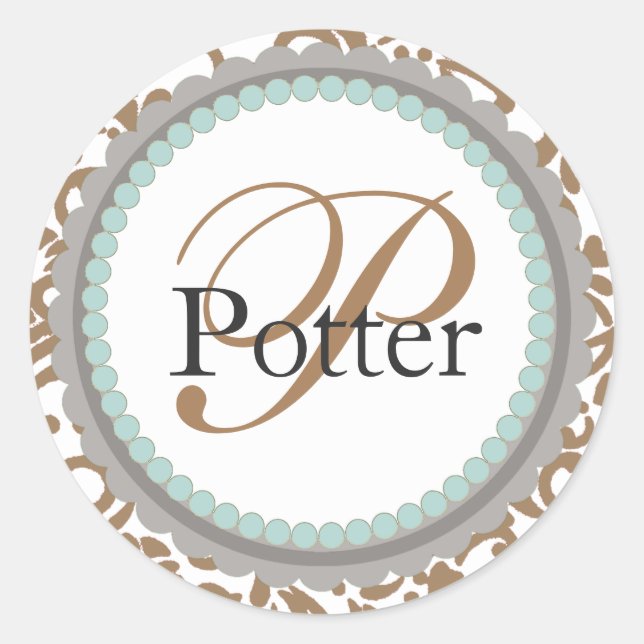 Adesivo Redondo Vinhetas de Casamento Douradas e Teais (Frente)