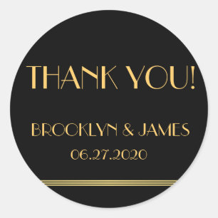 Adesivo Redondo Vinhetas De Casamento Dourado E Excelente Negro