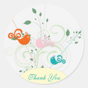 Adesivo Redondo Vinhetas de casamento e aves