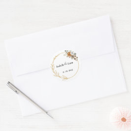 Adesivo Redondo Vinhetas de Casamento Floral Elegante