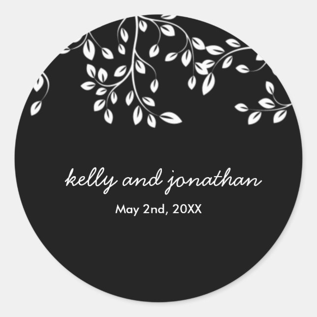 Adesivo Redondo Vinhetas de Casamento Floral Elegante (Frente)